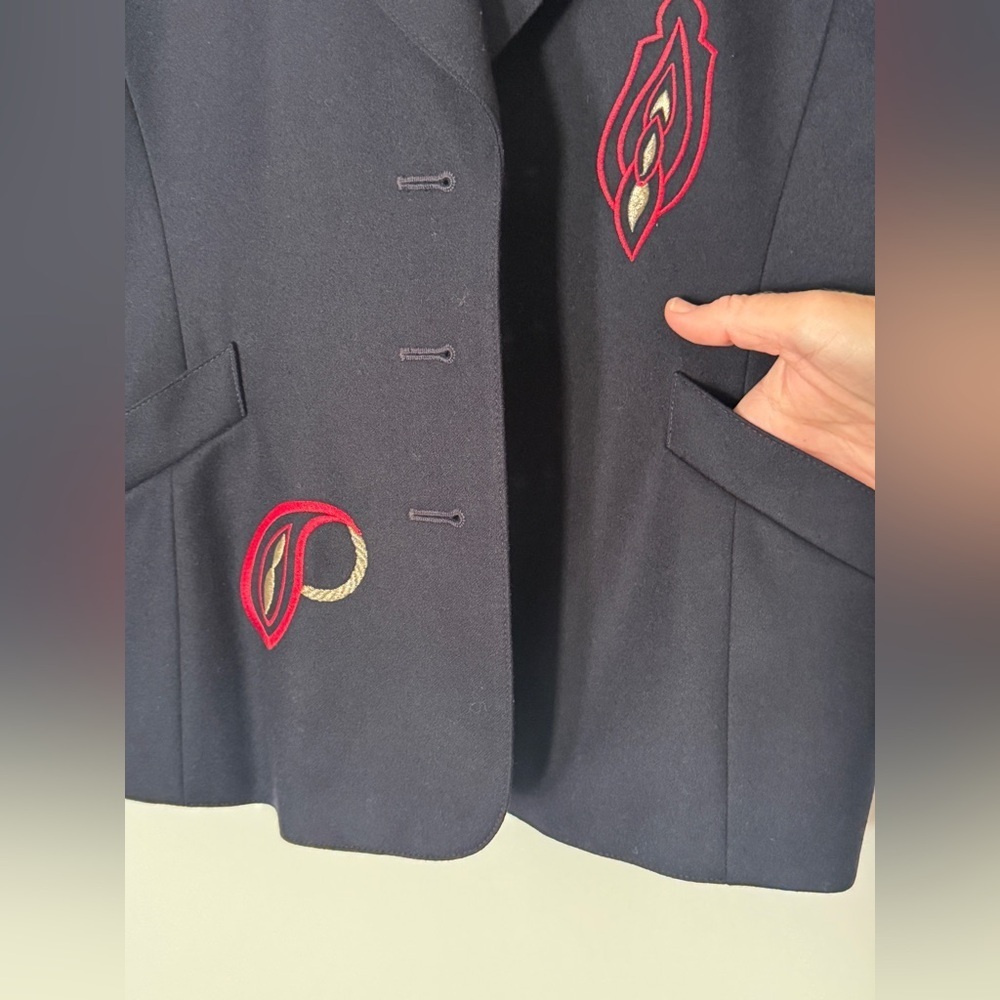 Vintage Escada by Margaretha Ley Embroidered Blazer – Navy/Red – US 40 ~US 8/10 - Picture 4 of 10